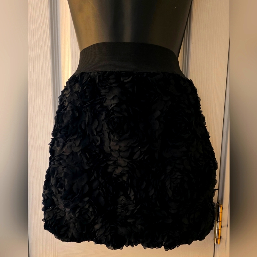 Black Floral Textured Fabric Mini Skirt